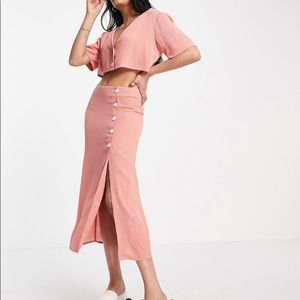 Asos pink skirt and crop top set
